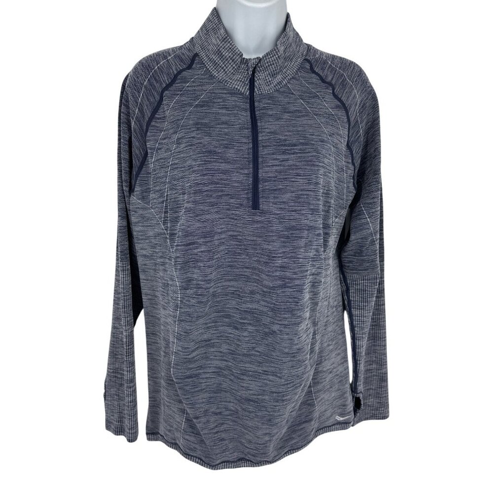 Saucony Womens Blue Gray 1/4 Zip Long Sleeve Athletic Pullover Top Size XL